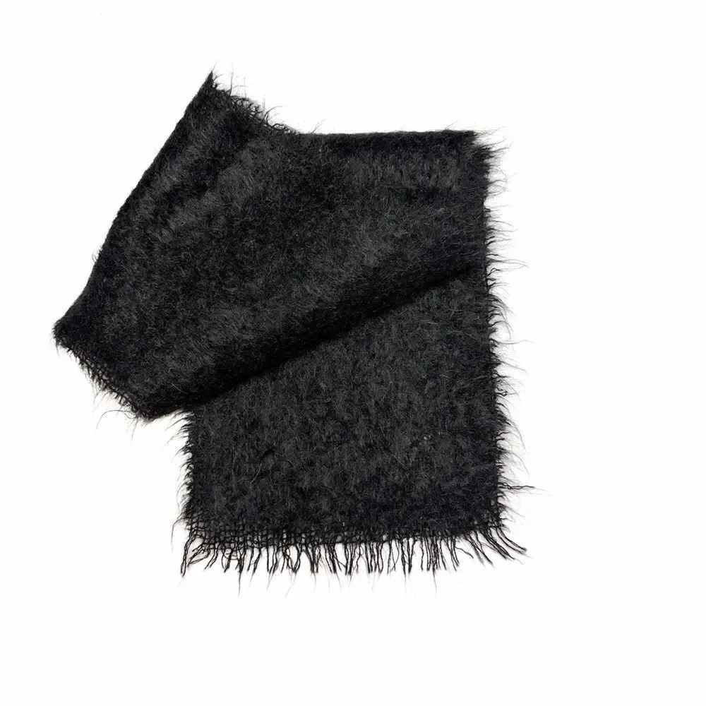 Vintage Black Mohair Wool Scarf Men's Women's Made in Great Britain 9x52
